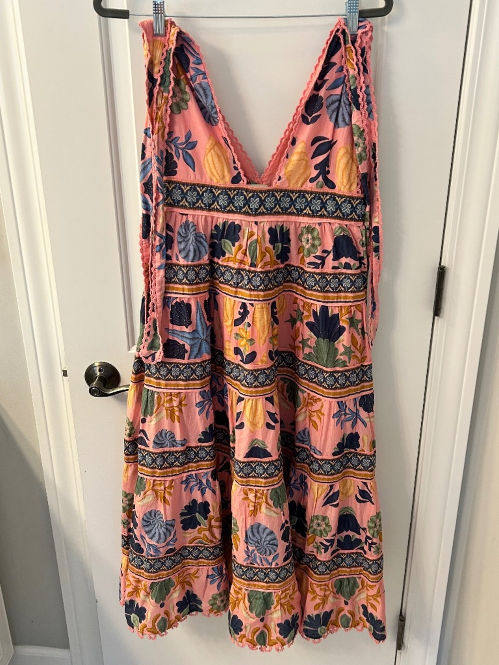 FARM Rio Pink Floral Tiered Midi Dress with Blue & Green Accents - Picture 2 of 2
